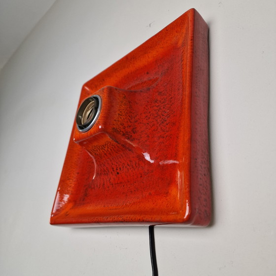 Image 1 of Vintage Square Red Wall Lamp - Wall Light Made of Ceramic with Red Glaze, Germany, 1970s, Hustadt Leuchten