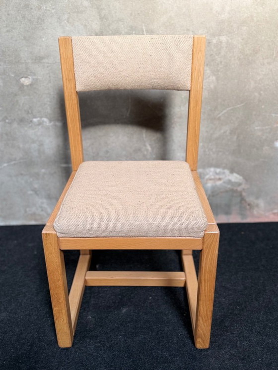 Image 1 of 6 chaises de salle à manger vintage en chêne massif avec assises beiges