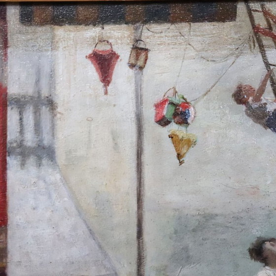 Image 1 of Oil Painting on Canvas, Children Playing, Italy 19th Century