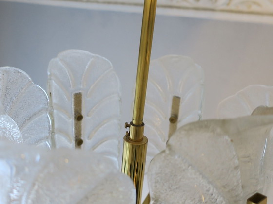 Image 1 of Acanthus Leaf Chandelier in Brass and Glass by Carl Fagerlund for Orrefors, 1960s