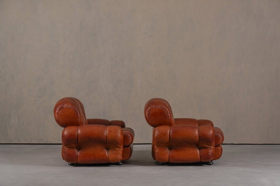 Image 1 of Fauteuils club italiens vintage en similicuir cognac, Italie, années 1970, lot de 2