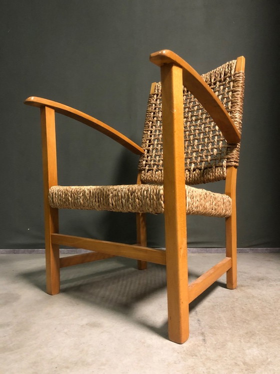 Seagrass rope lounge chair attributed to Adrien Audoux & Frida Minet, Armchairs, Wood, Rattan, Brown, Vintage (photo 4 of 9)