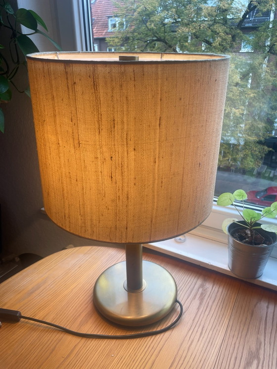 Pair of original Cosack Table lamps (1970s) Vinatge Mid Century, Brass & Textile, Silk, Creme (photo 5 of 9)