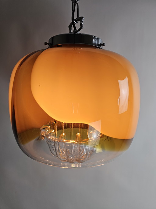 Orange transparent glass pendant lamp from Italy
