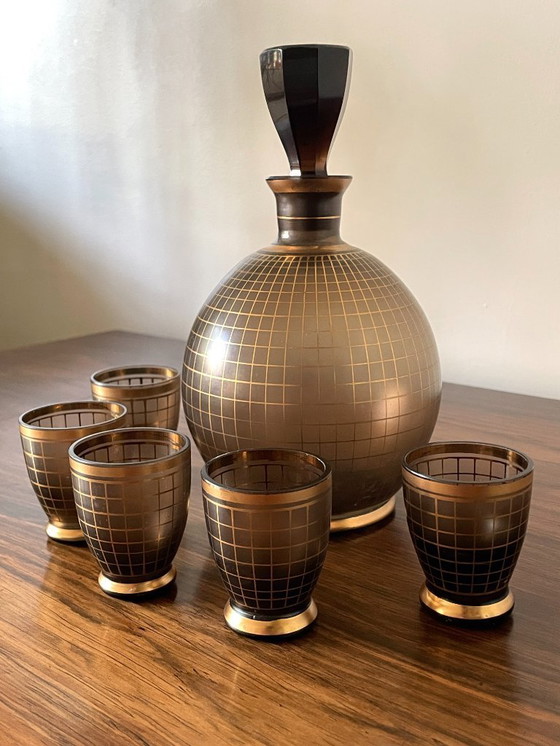 Image 1 of Prachtige Art Deco likeurkarafset uit de jaren 30