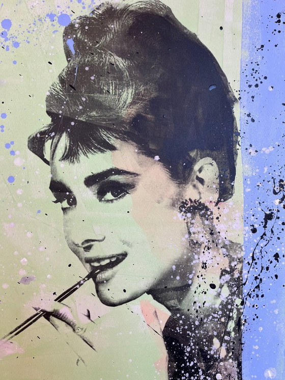 Image 1 of Ronald Chapeau 'Audrey Hepburn' painted screen print