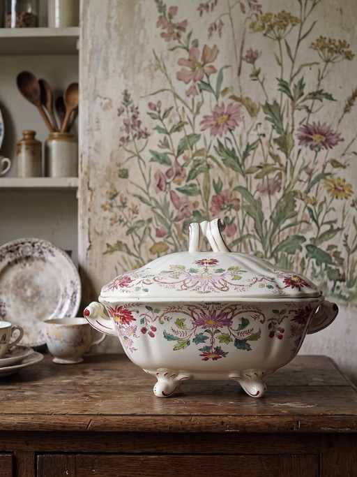 Antike Longchamp Suppen-/Gemüseschüssel aus Steingut mit Gänseblümchenmuster – servies, Ceramic, Vintage (photo 2 of 15)
