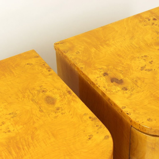 Image 1 of Art Deco Bedside Tables In Root Veneer, Czechoslovakia 1940s