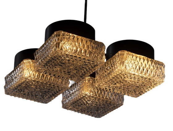 Image 1 of Elegant Four-Light Glass and Metal Chandelier, Napako, 1970s–1980s