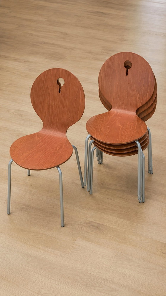 4 chaises Calligaris Design de 2009 – Empilables – Chaises de salle à manger, Aluminium, Wood (photo 4 of 5)