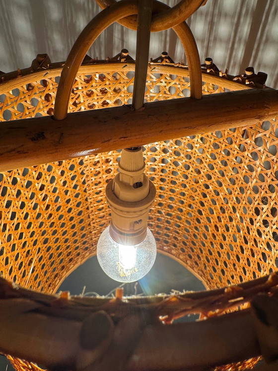 Image 1 of 1960s rattan, bamboo, and cane pendant light