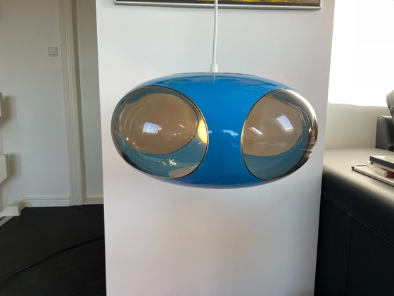 Space Age Lamp Massive Bug Eye, UFO Pendant Lamp Blue, Vintage, Retro, Plastic (photo 5 of 10)