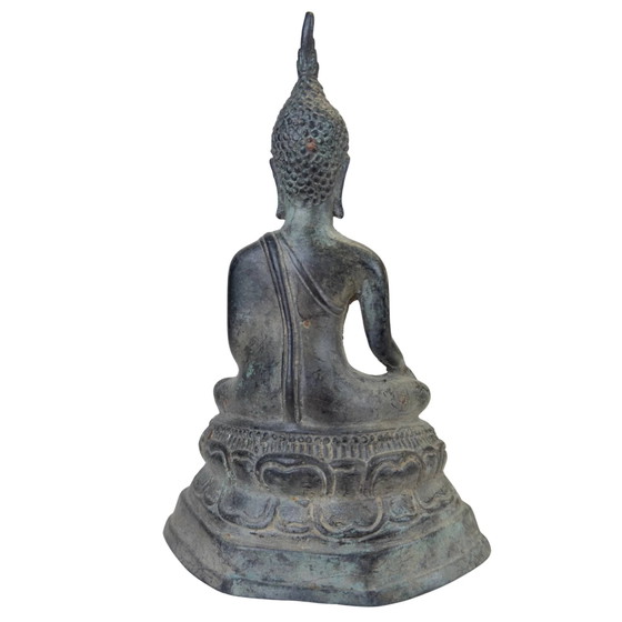 Antike thailändische Bronze-Buddha-Statue – Sukhothai-Stil – 23.5 cm – 1.6 kg – Bildhauerei (photo 5 of 10)