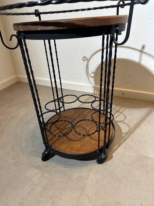 Carrito de bar de hierro y madera – Soporte para botellas y bandeja de servicio – serveerwagens, Glass (photo 2 of 3)