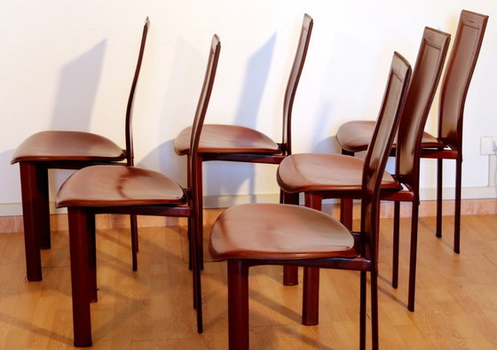 Image 1 of Ensemble de 6 chaises de salle à manger Lara de Giorgio Cattelan pour Cattelan Italia en cuir Bordeaux, Italie