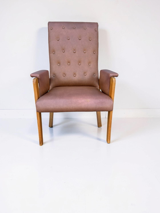 Image 1 of Vintage fauteuil lichtbruin skai leer