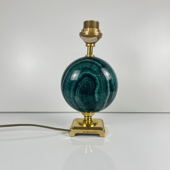 Image 1 of Lampada da tavolo della Maison Le Dauphin in ottone e malachite verde imitazione, 1980