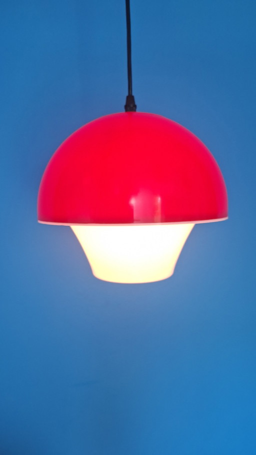 Red vintage space age massive mushroom pendant lamp