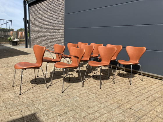 Image 1 of Fritz Hansen series 7 Butterfly chairs in Cognac leather NEW!!
