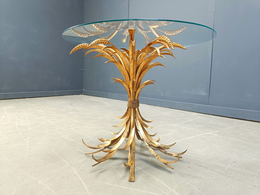 Tavolino vintage in metallo dorato con covoni di grano coco chanel, anni '60