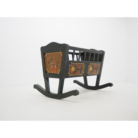 Image 1 of Vintage Folk Art Painted Rocking Cradle, 1830s