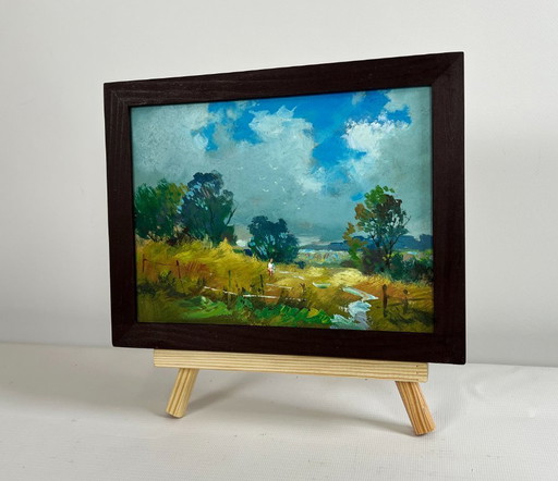 Origineel olieverfschilderij: Zomerlandschap in de natuur, de warme adem van het veld.