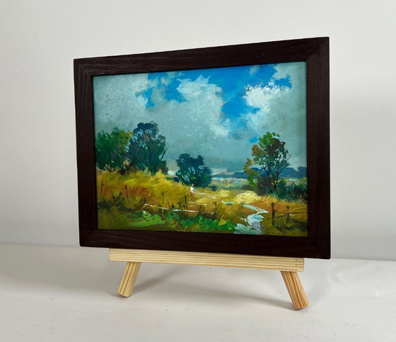 Image 1 of Origineel olieverfschilderij: Zomerlandschap in de natuur, de warme adem van het veld.