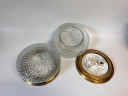 2x grote vintage plafondlamp helder bubbel glas met goudkleurige rand 