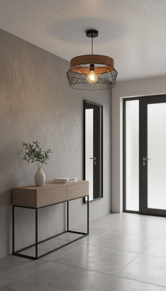 Lampe Design Style Scandinave - Bois Et Métal Noir – Suspensions, Metal, Wood (photo 5 of 13)