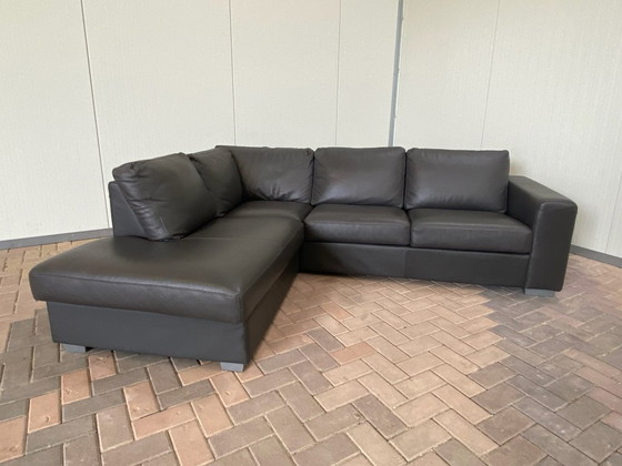 Image 1 of Beautiful Grey Real Leather Corner Sofa
