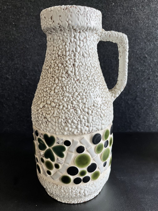 Brocca-vaso vintage Sawa Keramik XL con mosaico a trifoglio (31,5 cm)