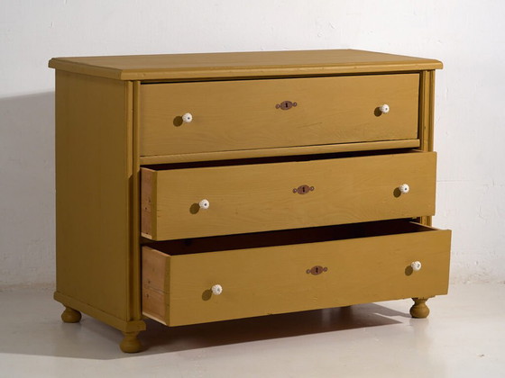 Mustard yellow antique chest of drawers (c.1920) #54 – Porcelain, Rustic (photo 21 of 40)