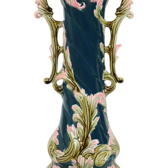 Image 1 of Antieke Blauwe Art Nouveau Vaas Rococo Stijl