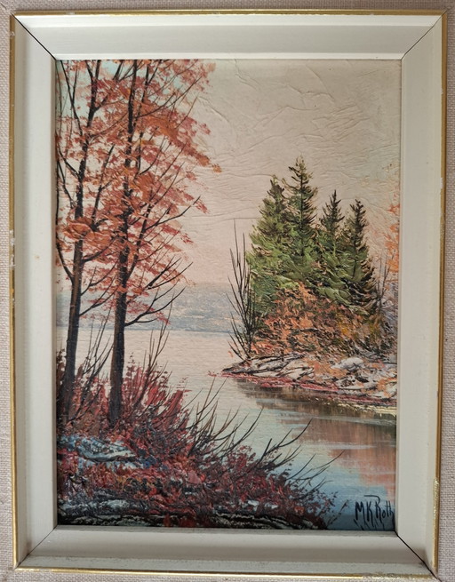 Oil paint on Masonite 'Silver Lake' M.K. Roth – schilderijen tekeningen, Textile, Wood (photo 2 of 6)