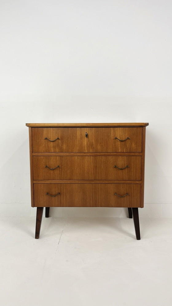 Cassettiera vintage in impiallacciatura di teak – Cassettiere, Legno, Metallo (photo 5 of 10)