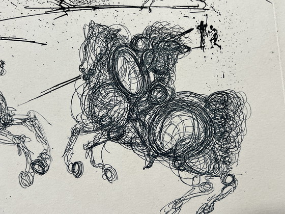 Image 1 of Salvador Dalí, Les Cavaliers Bleus, 1969, Signed Plate Etching, Cataloged , Blue