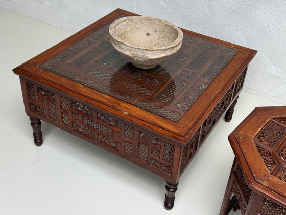 Handmade Pakistani Coffee Table and Side Table Set – Wood (photo 3 of 7)