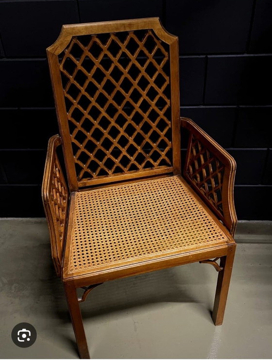 Set da pranzo antico in stile Hollywood Regency composto da tavolo e sei sedie. – Rattan (photo 3 of 5)