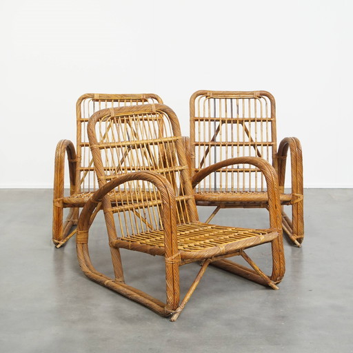 3 x French rattan vintage design armchair from the 1950s