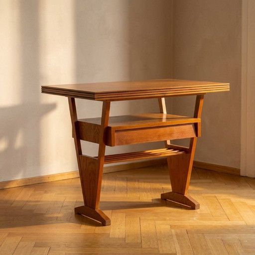 Coffee Table, Mid Century Folding Top Storage Drawer, 1960s–1970s, Czechoslovakia
