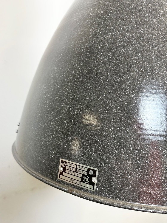 Image 1 of Large Dark Grey Enamel Industrial Factory Lamp from Elektrosvit, 1960s