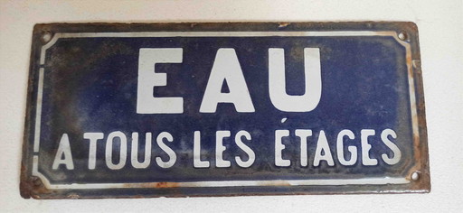 Plaque Émaillée 1900 'Eau à Tous les Étages' 25 x 71 cm