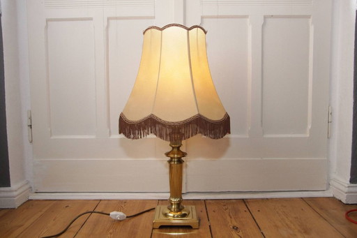Table lamp Table lamp brass leatherette fringes 80s J retro