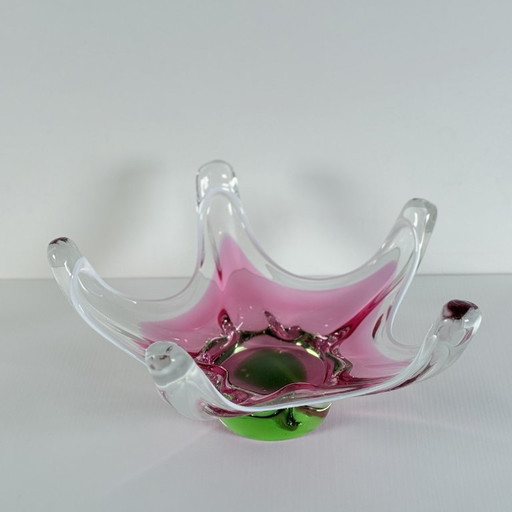 Large star-shaped Bohemian glass bowl, Josef Hospodka