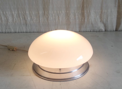 Bauhaus style ceiling or wall light with XL opaline globe shade - mid-20th century