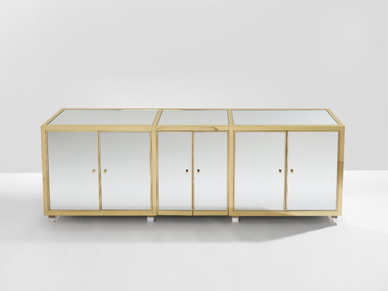 Image 1 of Michel Pigneres brass mirrored lucite feet sideboard 1970s