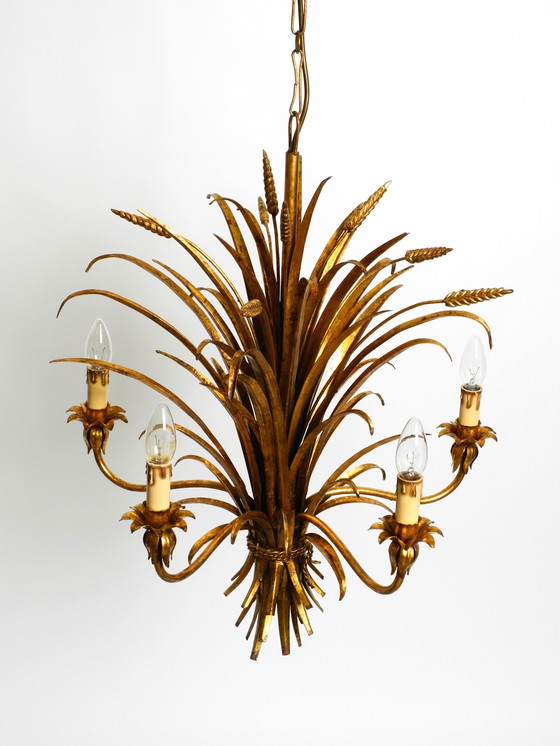 Image 1 of Beautiful Huge 1970S Gold-Plated 5-Arm Tall Metal Chandelier By Hans Kögl