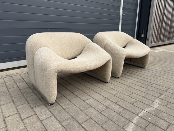 Image 1 of 2x Artifort Groovy F598 di Pierre Paulin. In condizioni 10/10! Tessuto Pierre Frey: Chenille Igor (Sabbia)