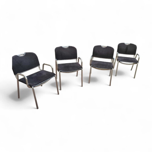 4 x schwarz gepolsterte Castiglietta Esszimmerstühle von Castiglioni für Zanotta / Italien 1960er Jahre