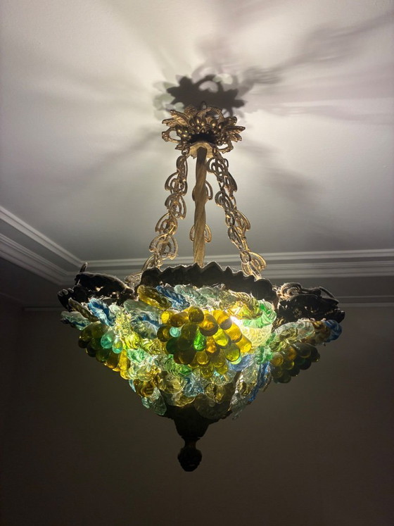 Image 1 of Vintage Murano-style chandelier with a unique bunch of grapes design.